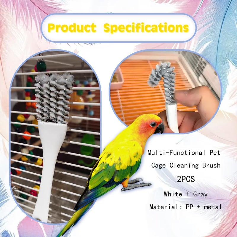 Tovyzalg 2-in-1 Bird Cage Cleaning Brush & Poop Remover with Long Handle – Scraper, Curved Brush for Parrot Cages, Kennels, and Perches – Rust-Resistant Pet Habitat Cleaning Tool (2 Pcs) (Grey+White) - Image 2